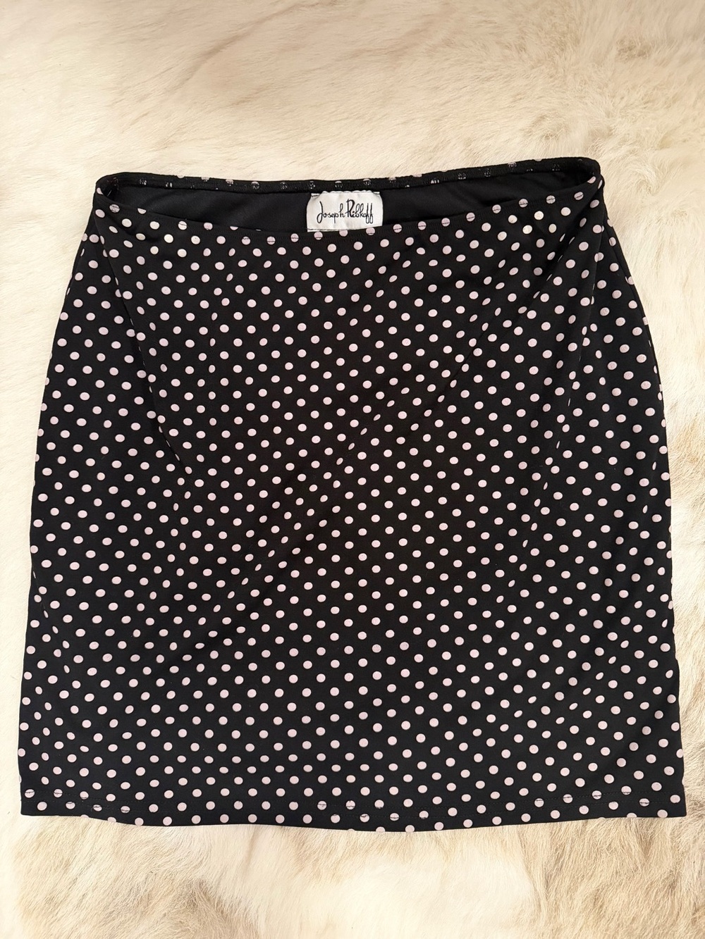 Joseph Ribkoff Black Mini Skirt with White Polka Dots size 10 medium